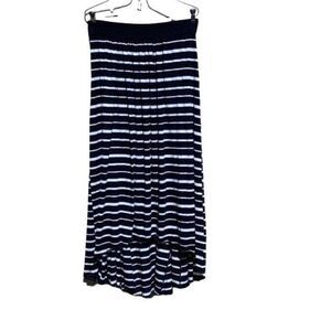 Y2k V Cristina Skirt Knit Pleated Paneled High Low Midi Black White Striped Sz M